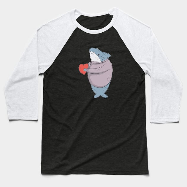 Shark Valentine's Day Heart Hand Draw Baseball T-Shirt by Saymen Design